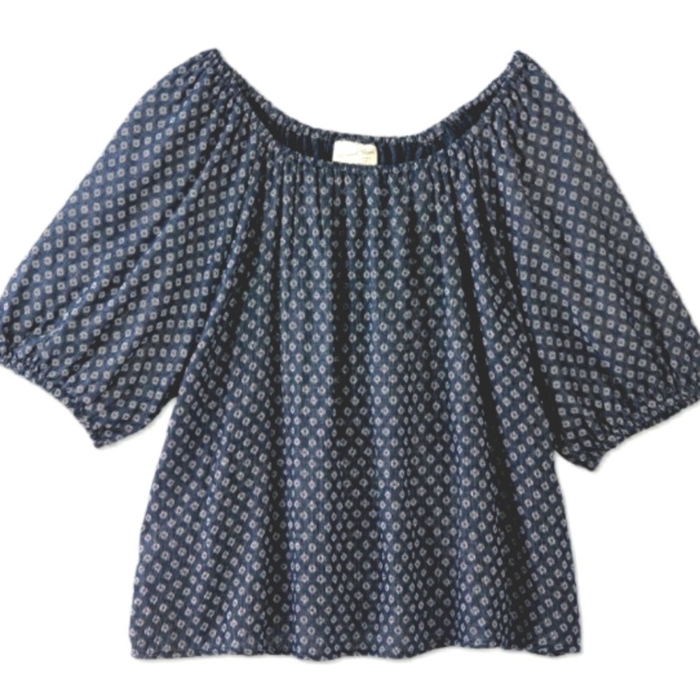 Universal Thread Bubble Elbow Sleeve Blouse Navy